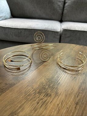Gold Spiral Wire Upper Arm Cuff Bracelets -set of 3